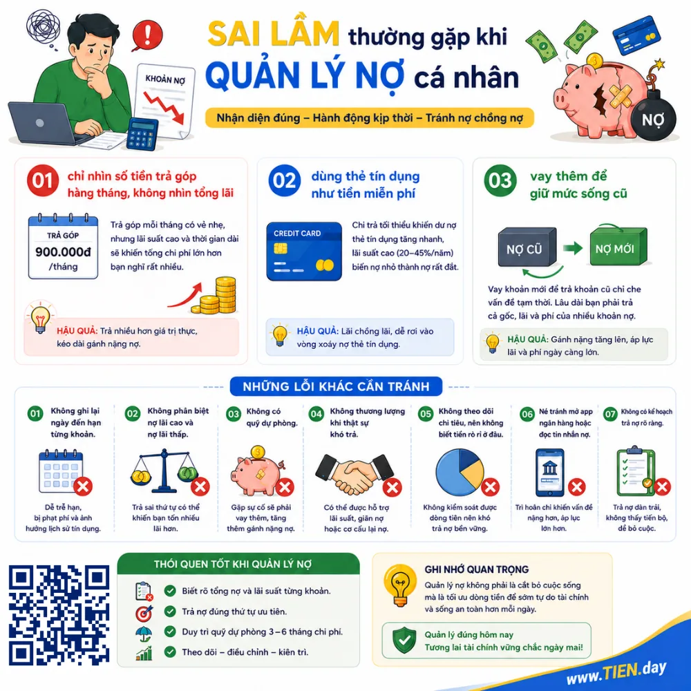 Sai lầm thường gặp khi quản lý nợ cá nhân tien.day infographic