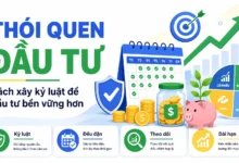 Thumbnail minh họa thói quen đầu tư với lịch đầu tư, biểu đồ tăng trưởng, danh mục cổ phiếu, vàng, bất động sản và trái phiếu