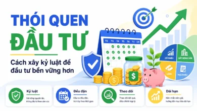 Thumbnail minh họa thói quen đầu tư với lịch đầu tư, biểu đồ tăng trưởng, danh mục cổ phiếu, vàng, bất động sản và trái phiếu