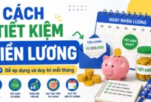 Thumbnail minh họa cách tiết kiệm tiền lương với lịch nhận lương, heo đất, hũ tiết kiệm, tiền xu và checklist tài chính cá nhân.