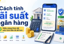 Thumbnail minh họa cách tính lãi suất ngân hàng với điện thoại, máy tính, tiền xu, hũ tiết kiệm và lịch kỳ hạn