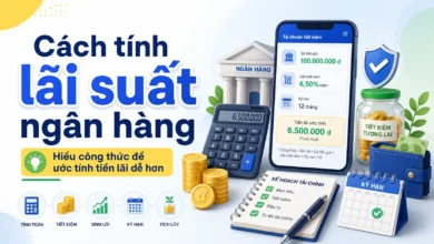 Thumbnail minh họa cách tính lãi suất ngân hàng với điện thoại, máy tính, tiền xu, hũ tiết kiệm và lịch kỳ hạn