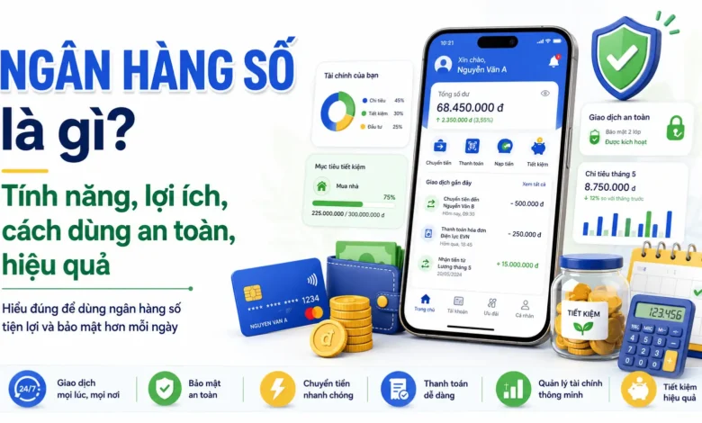 Ngân hàng số là gì? Tính năng, lợi ích, cách dùng an toàn và hiệu quả cho người mới bắt đầu quản lý tài chính cá nhân trên nền tảng số.