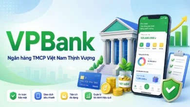 Thumbnail minh họa VPBank với ứng dụng ngân hàng số, thẻ, hũ tiết kiệm và biểu tượng bảo mật