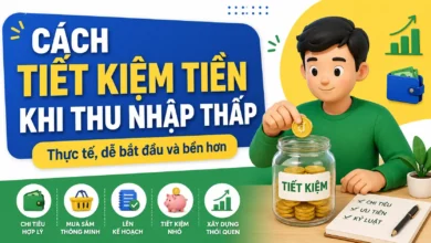 Minh họa cách tiết kiệm tiền khi thu nhập thấp bằng việc ghi chi tiêu, tách khoản nhỏ và tạo quỹ đệm cá nhân