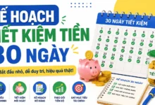 Infographic kế hoạch tiết kiệm tiền 30 ngày gồm ghi chi tiêu, giảm khoản rò rỉ, tách tiền tiết kiệm và review cuối tháng