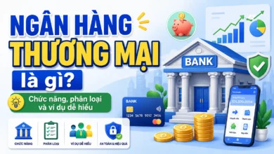 Minh họa ngân hàng thương mại với các chức năng nhận tiền gửi, cho vay, thanh toán và dịch vụ tài chính tại Việt Nam