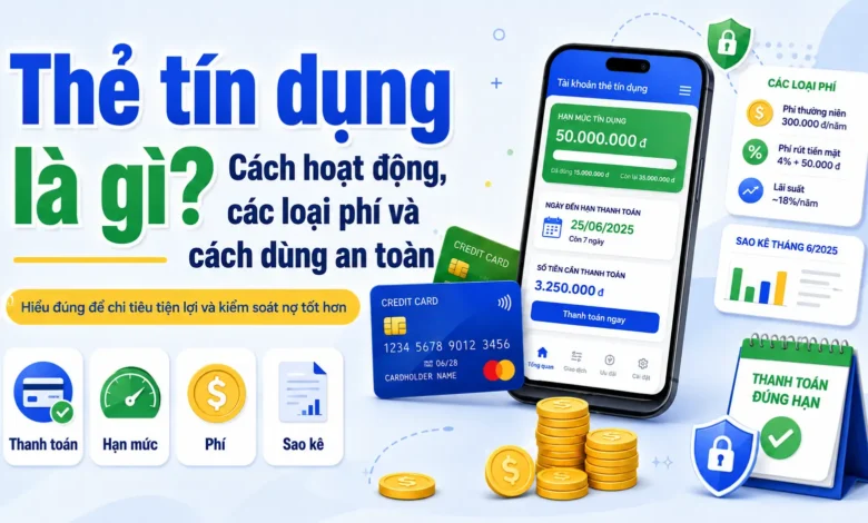 Minh họa thẻ tín dụng, hạn mức, kỳ sao kê, phí thường niên và ngày thanh toán